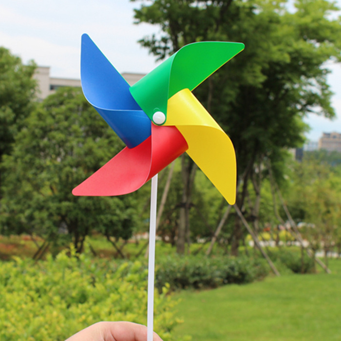 厂家直销儿童玩具手工diy四角四色塑料风车户外四叶园林风车批发