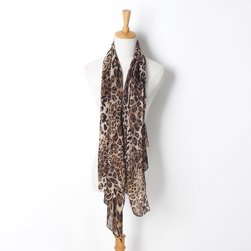 summer scarf European and American Star Long U Leopard Scarf European and American Leopard Scarf Autumn and Winter New Korean Style Wholesale Chiffon Scarf Cross-Border Hot Sale