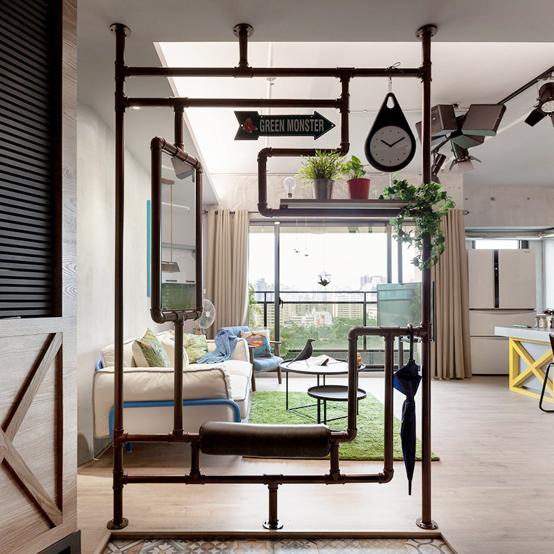 美式loft复古工业铁艺屏风隔断客厅办公室水管创意镂空屏风置物架