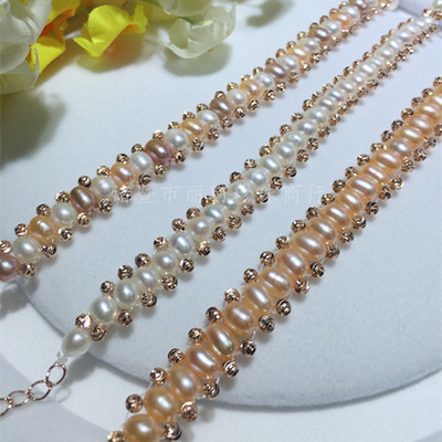 新款 淡水珍珠手链玫瑰金色小珠镶嵌 手工制作 款式新颖 厂家直销