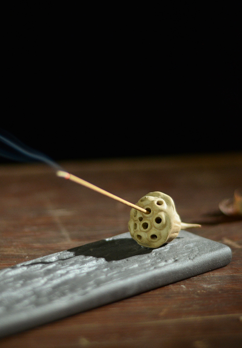 雕刻莲蓬山水创意陶瓷线香插日式香座香盘手工雕刻香薰炉复古香托