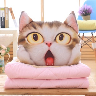 猫咪抱枕被仿真搞怪小猫头表情猫咪空调被儿童午休被子