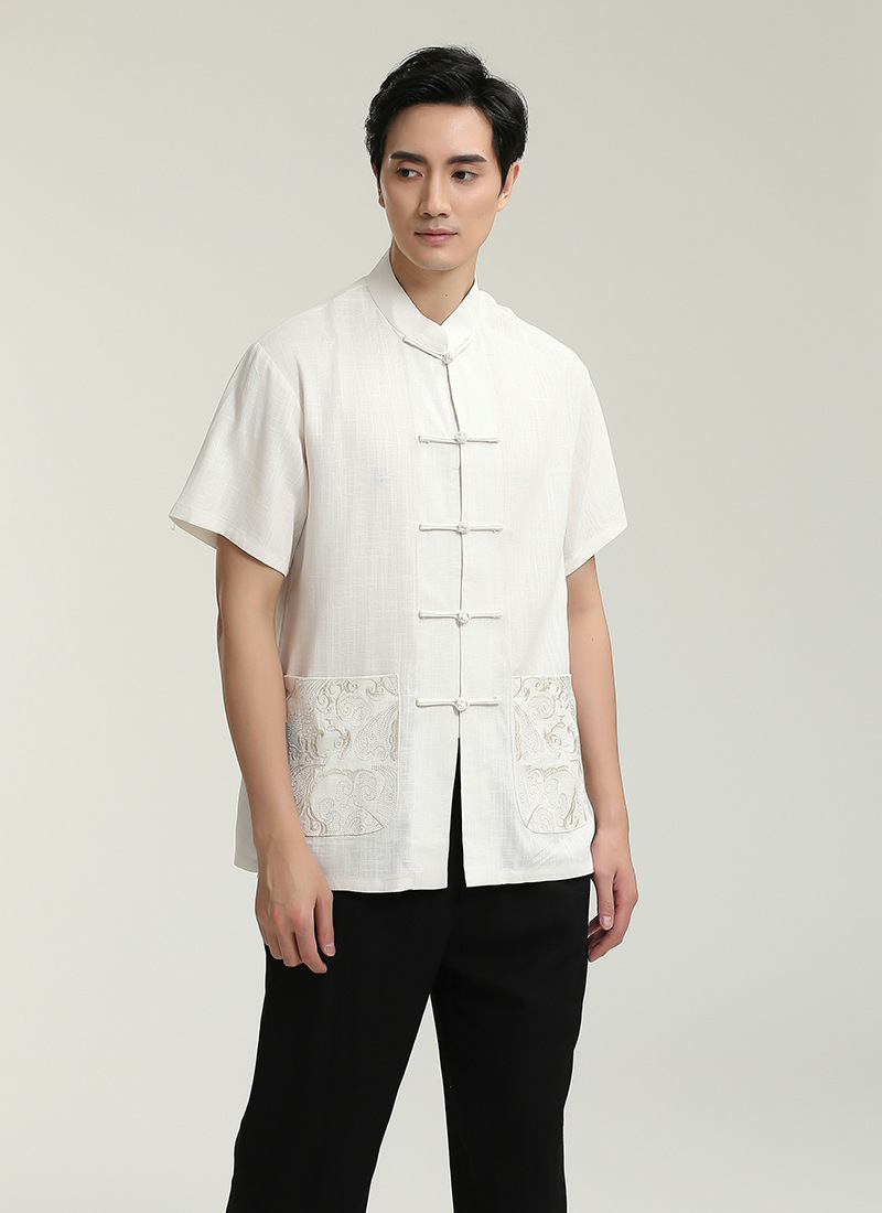 中国风中式民俗风2712唐装男士短袖上衣 中老年短袖衬衫/有套装