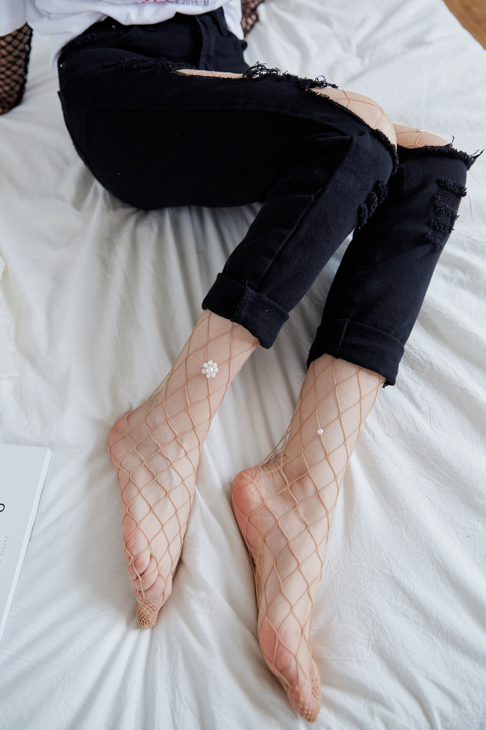 绣花烫钻网格袜渔网袜 大网眼中小网眼连裤袜子丝袜 烫钻袜