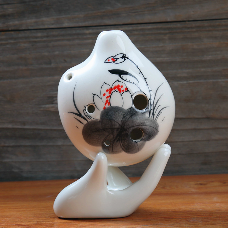 手绘梅花6孔陶笛景区热卖 六孔学校琴行教学陶笛送教材厂家批发