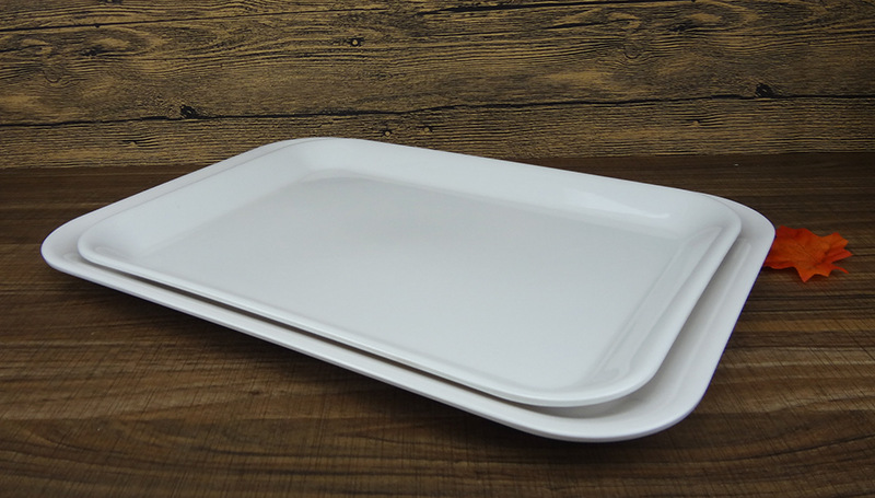 托盘长方形白色密胺仿瓷餐盘食堂点菜传菜盘酒店客房面包盘批发