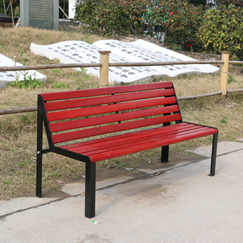 公园休闲椅户外实木长椅子广场靠背长排座椅小区双人公园椅铸铁脚