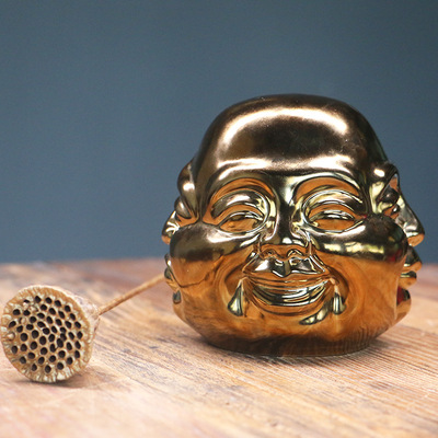 喜怒哀乐四面佛头陶瓷风水摆件 新中式家居桌面书房装饰创意礼品