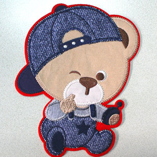 厂家直销 绣花标 童装卡通刺绣 多块贴布绣标 熊