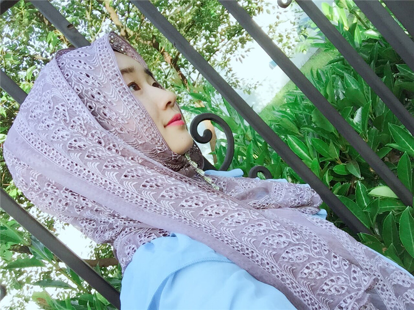 穆斯林真丝长巾 时尚方便款镂空花朵头巾 回族春夏纱巾