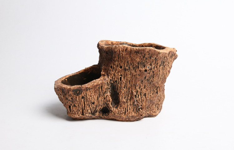 创意水泥仿树头双缸树根木头多肉花盆批发绿植微景观组合盆栽绿植