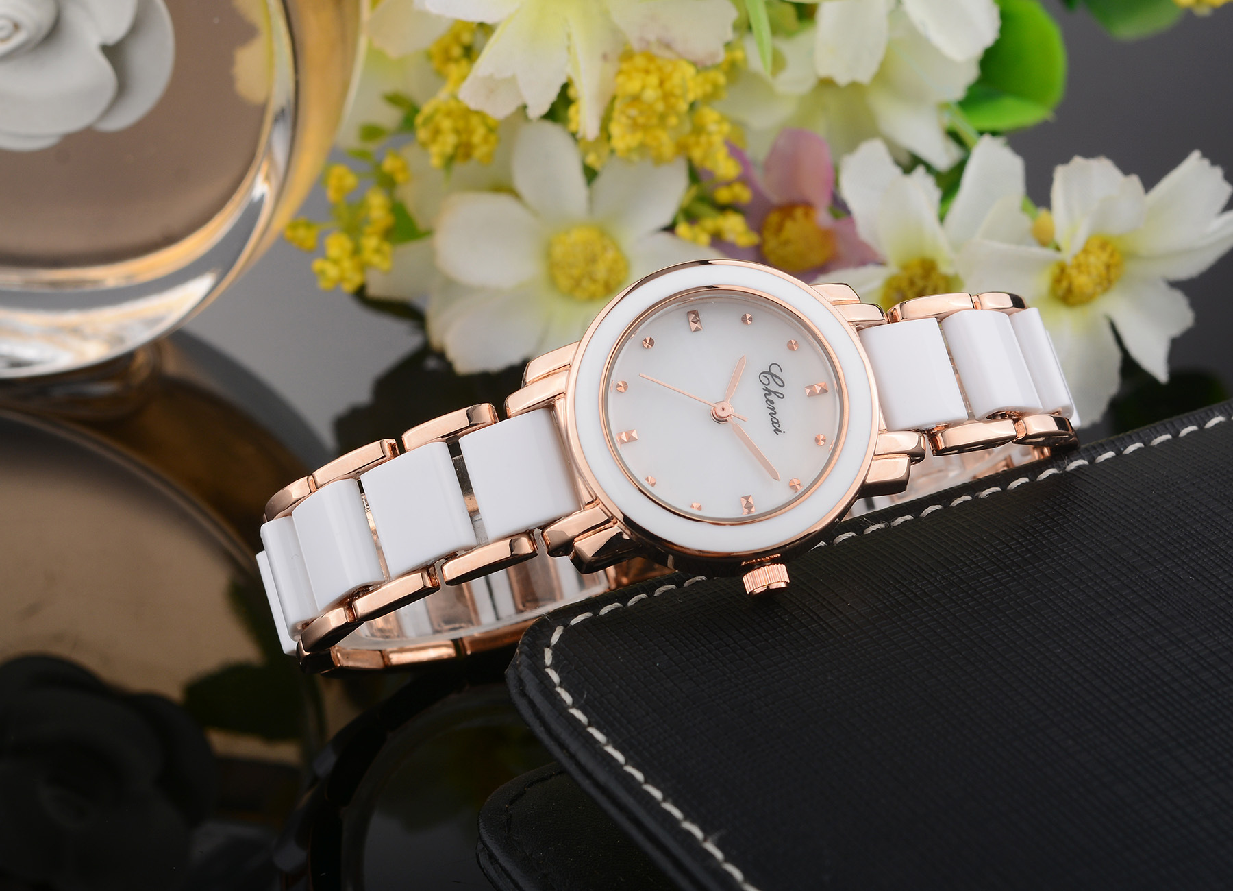 女表批发晨曦品牌手表贝壳面时装腕表陶瓷石英表chenxi watch301a
