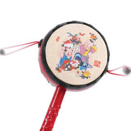 传统中国风吉祥拨浪鼓婴儿手摇鼓宝宝仿木质纸皮鼓地摊庙会玩具