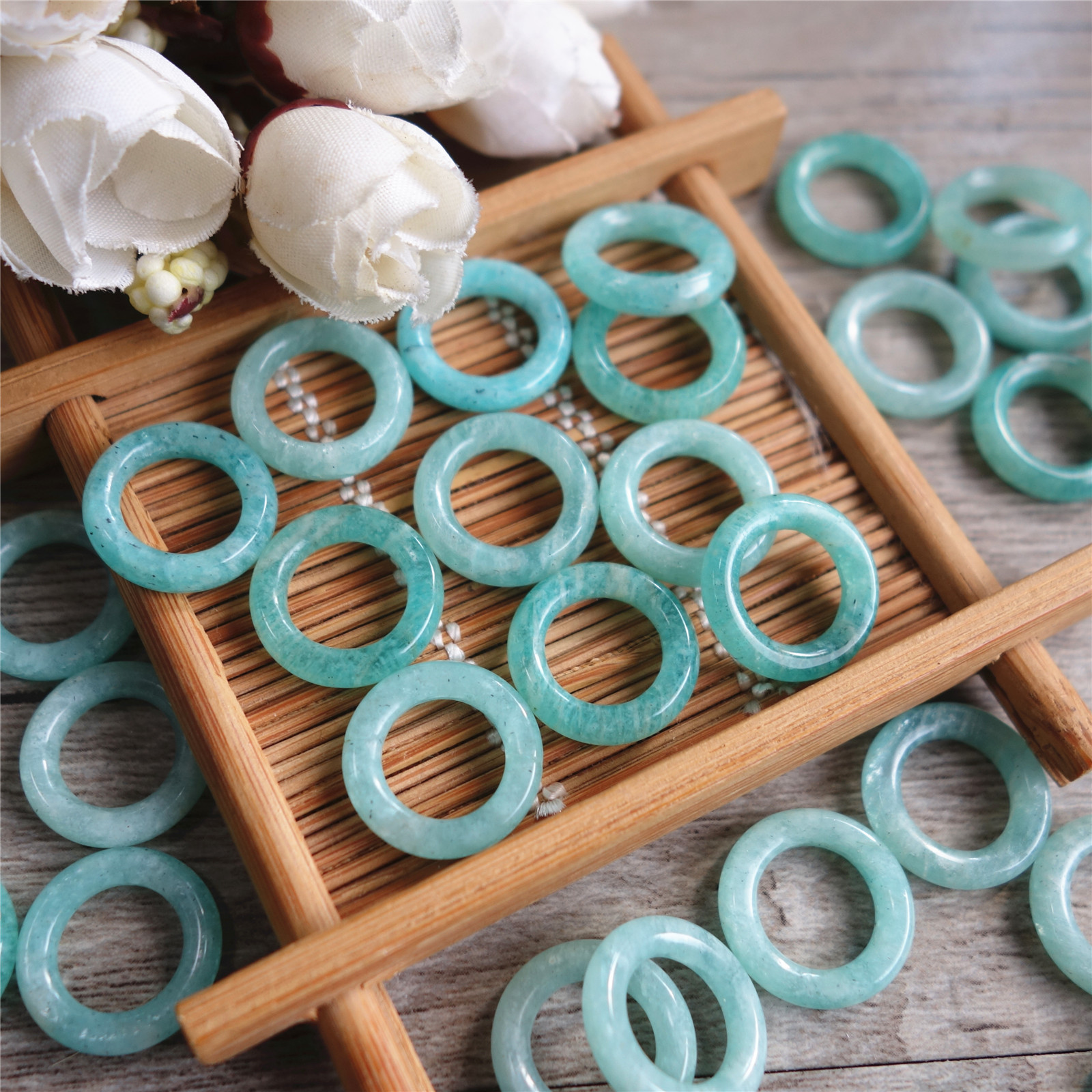 (预订)天然天河石水泡圈 圆圈 圆环半成品吊坠散装diy配件16mm