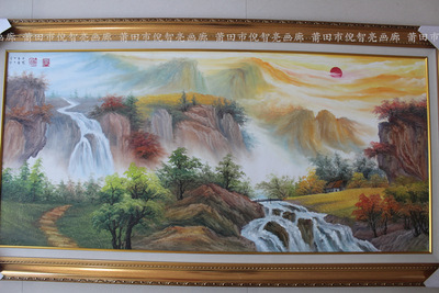 纯手绘油画 新中式山水风景名画临摹客厅沙发背景墙装饰挂画批发