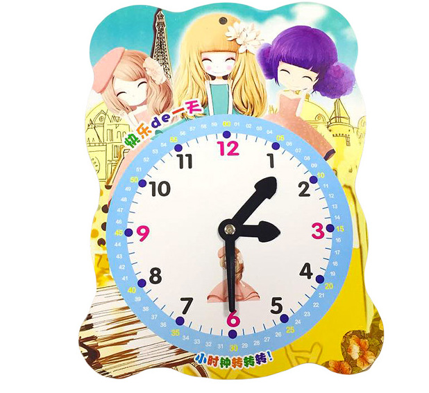 (5)卡通时钟儿童教具钟学具钟点学习器 钟面钟表认识认知卡