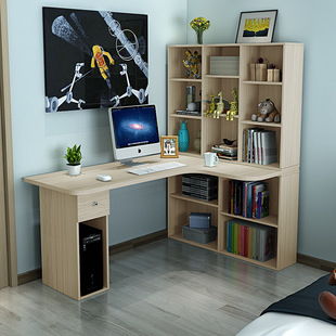台式家用转角电脑桌带书柜书架组合儿童学习桌经济型学生写字书桌