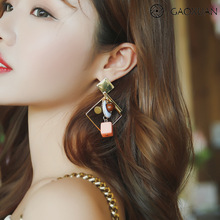 日韩版简约百搭树脂耳环 时尚小清新甜美耳坠真金电镀耳一件代发