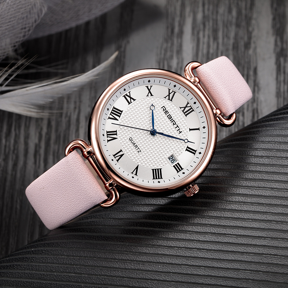 rebirth丽泊芙re066微商货源时尚女表圆形大表盘休闲手表