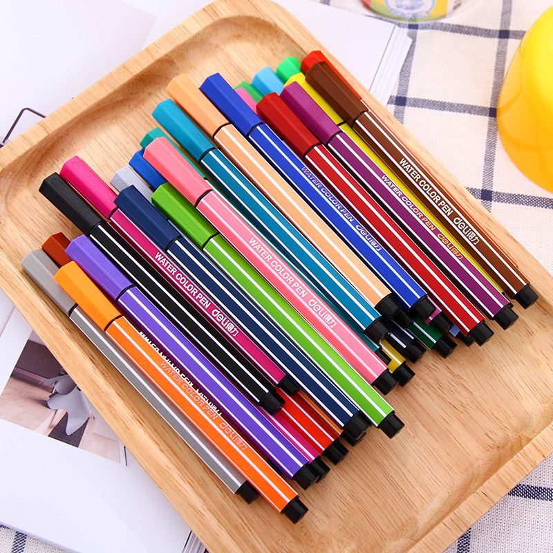 得力水彩笔粗杆学生画画笔儿童美术绘画笔填色笔可水洗手绘涂色笔