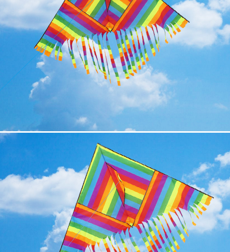 批发潍坊风筝新款1.8米格子布儿童三角彩虹风筝易飞好货厂家直销