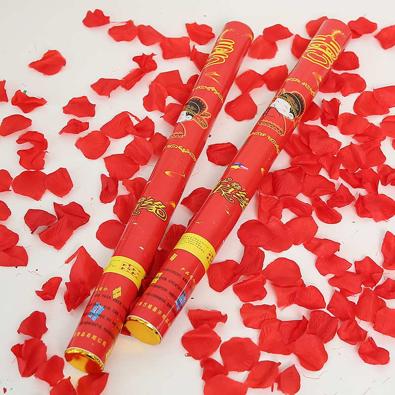 婚庆礼花批发 结婚手持礼花筒60cm 庆典派对礼宾花 玫瑰花瓣礼炮