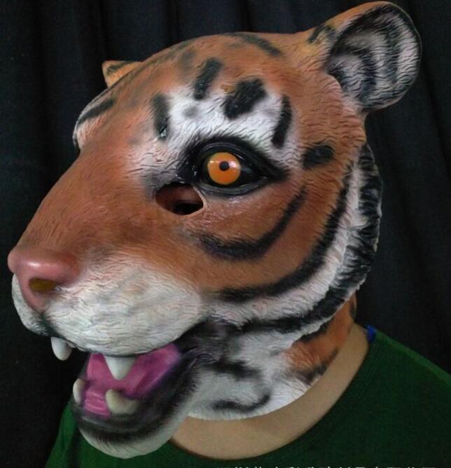 创意搞笑乳胶虎头面具狂欢节舞台表演派对动物老虎头头套厂家直销