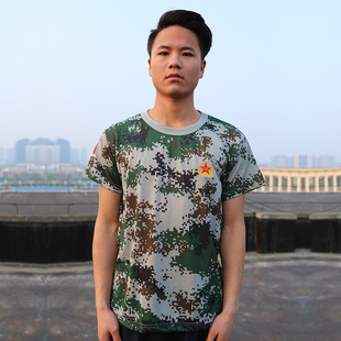 厂家直销2018军训户外经典迷彩刺绣圆领汗衫透气迷彩t恤迷彩汗衫