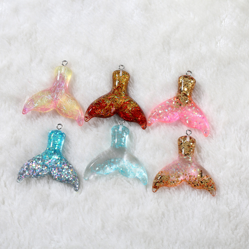 树脂配件 美人鱼 双色鱼尾巴 钥匙扣耳环挂件diy 带羊眼 中号