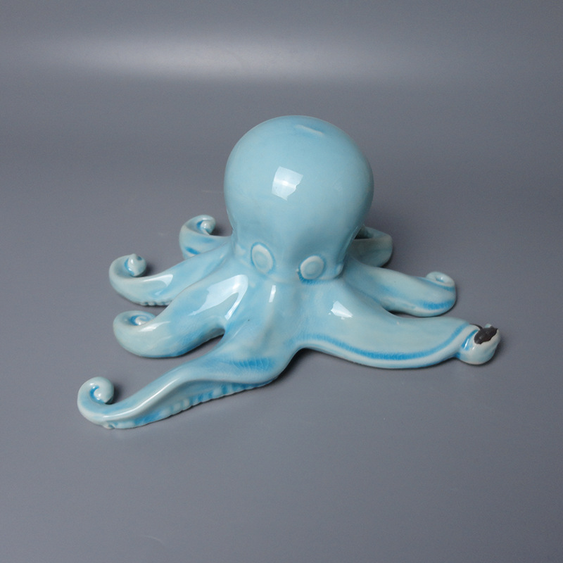 厂家直销海洋系列裂纹釉陶瓷章鱼工艺品家居摆设铁锈支持批发定制