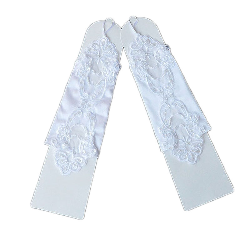 Dresses of Bride Fellow Kids Children's Wedding Dress Accessories White Children's Sleeve Cover Fingerless Lace Gloves with Flower Sewing Beads Oversleeves