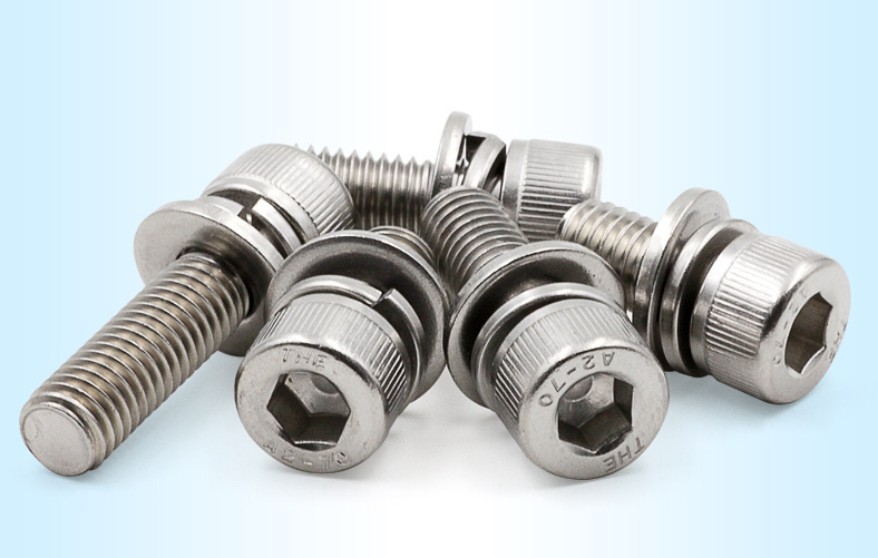 304不锈钢三组合内六角螺钉 圆柱头自带平弹垫杯头滚花组合 m2