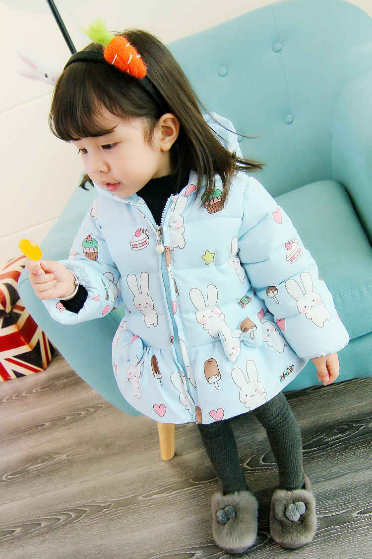 儿童卡通兔子加厚棉衣代发冬季小女童拉链开衫连帽外出服棉服615
