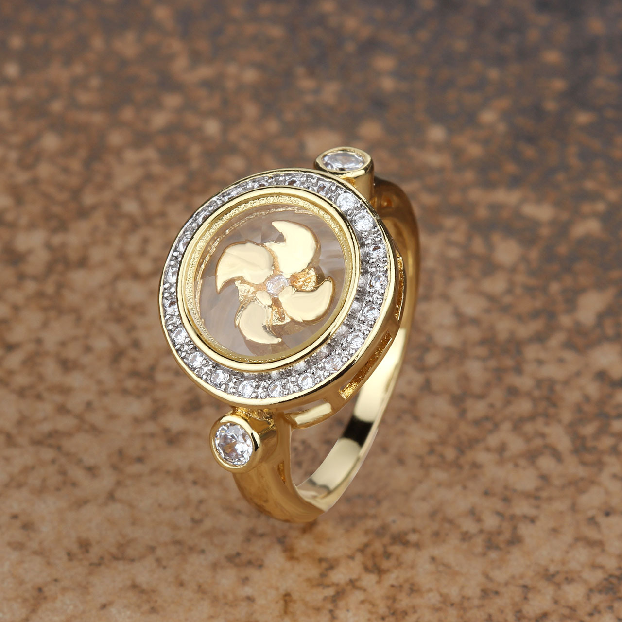 泰国特色时来运转风车戒指 镶钻可转动风车镀18k黄金指环