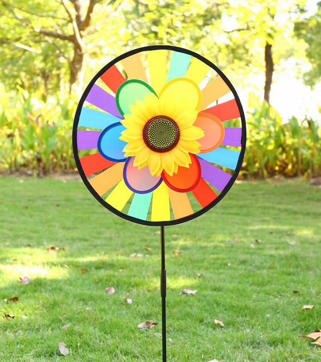 36cm新镭射三层彩虹轮风车儿童玩具感性野营圆形风车圣诞营地装饰