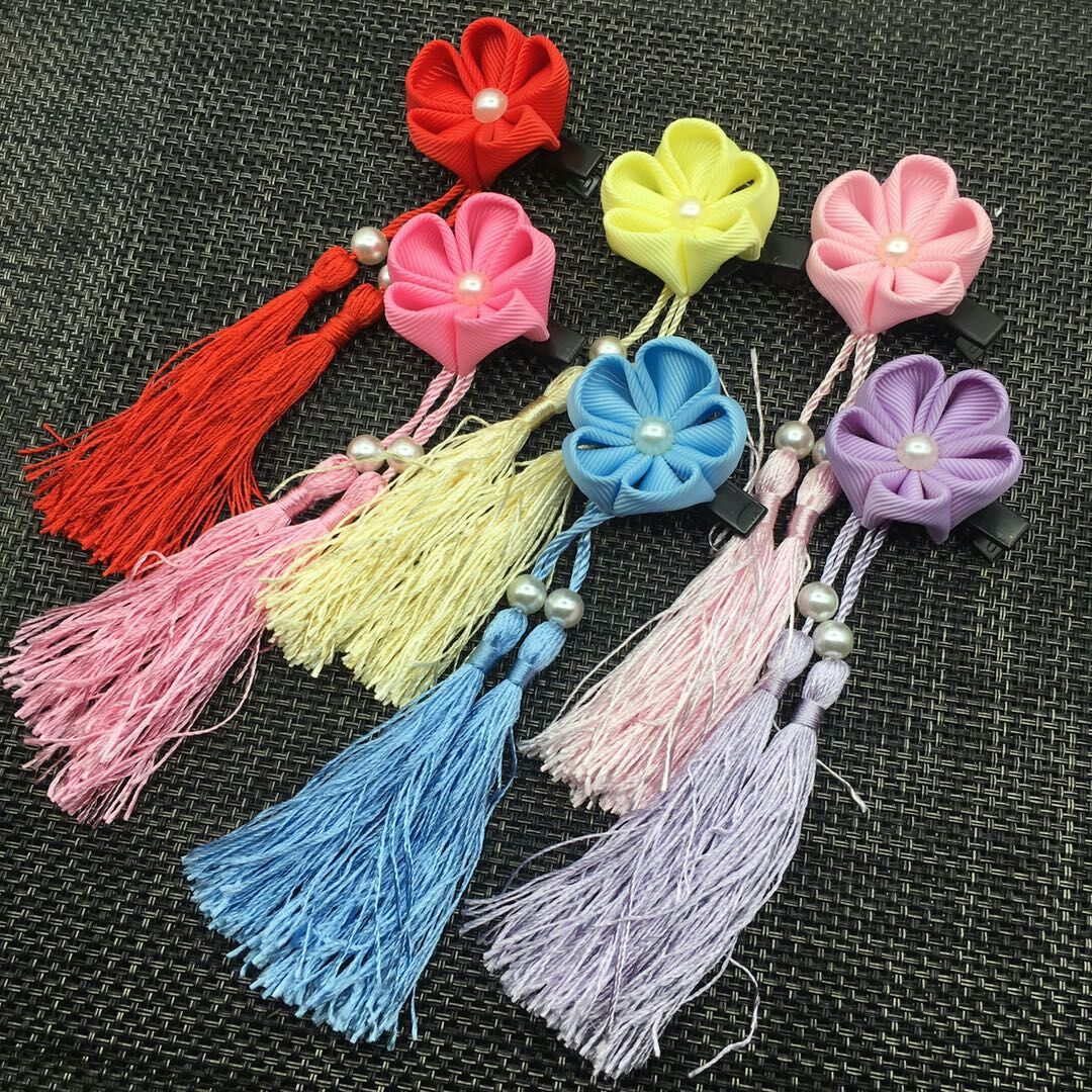 和风发饰新年旗袍发夹女童宝宝流苏饰品新娘汉服古装儿童头饰