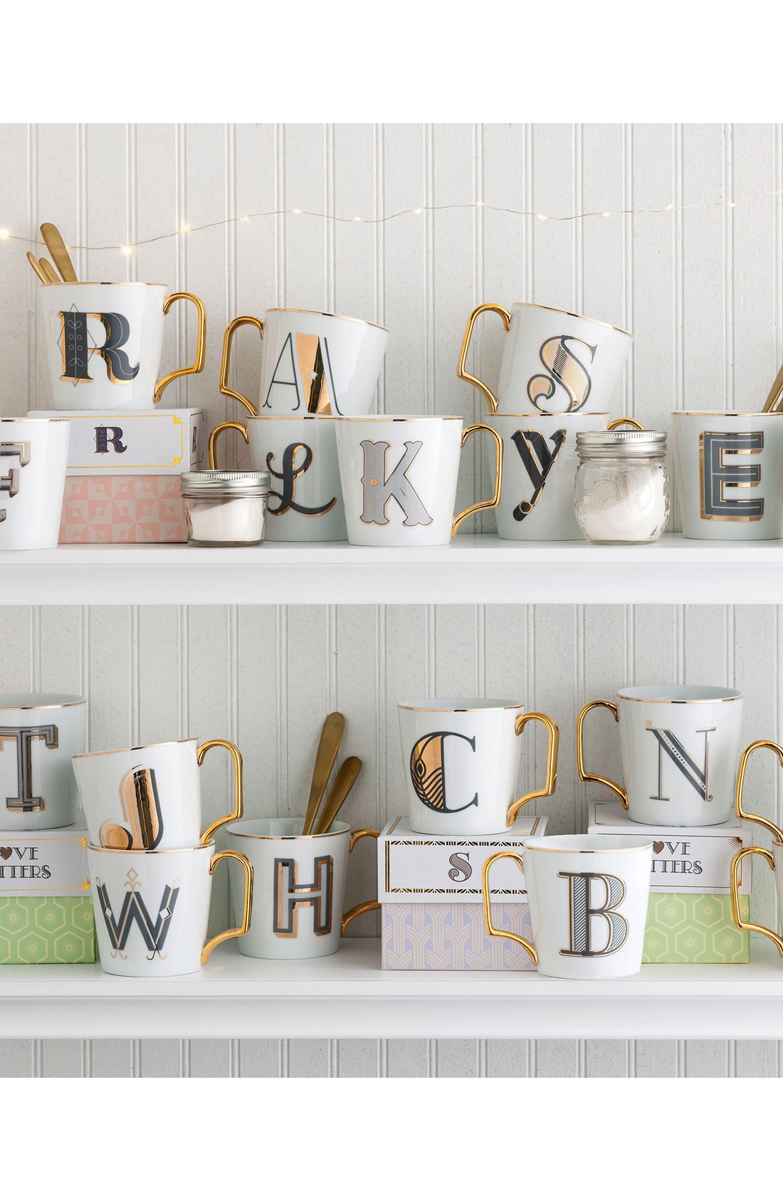 北欧轻奢风创意英文字母杯陶瓷马克杯描金边咖啡杯情侣早餐水杯