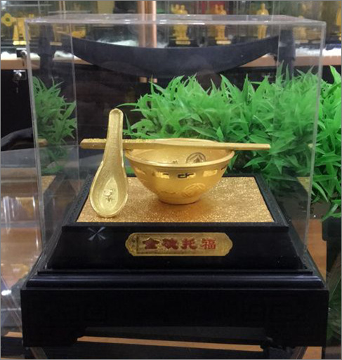 绒沙金金碗托福摆件碗筷子创意家居会销公司工艺礼品