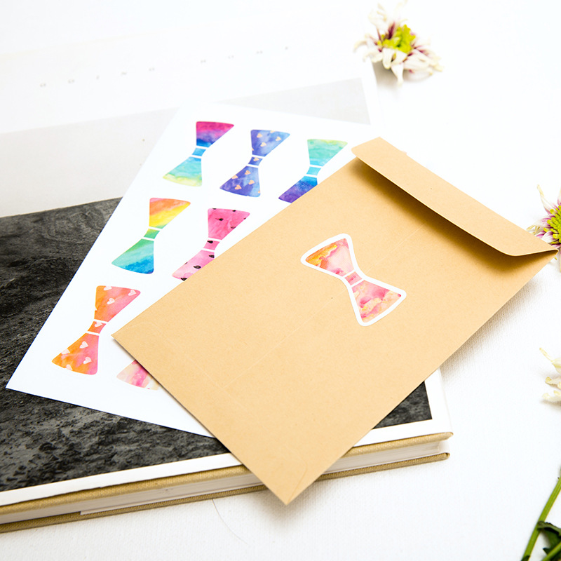 沐光不干胶封口贴可爱小清新蝴蝶结彩色礼品盒信封封口贴纸