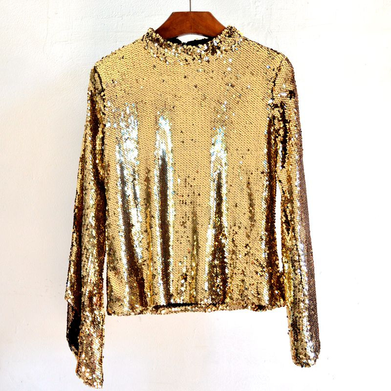 2018春装新款速卖通亚马逊欧美外贸女装全身亮片飞飞袖套头衫礼服