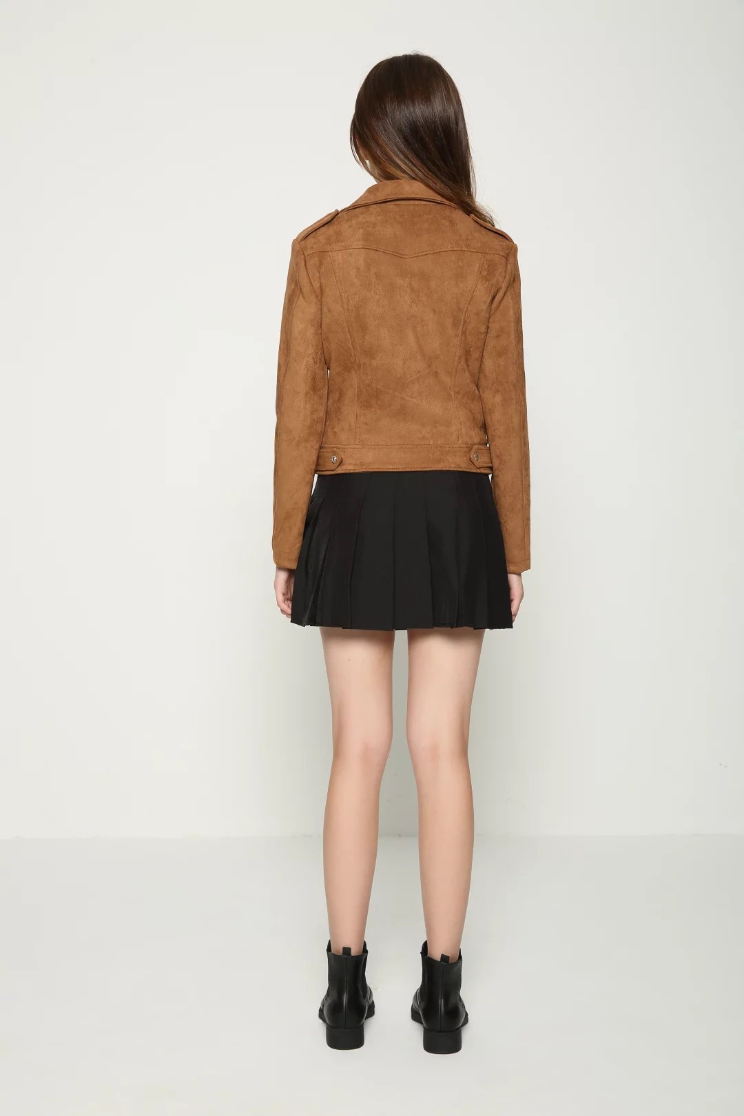 【爆款】春款新款欧美麂皮绒皮衣修身短款皮夹克鹿皮外套女装批发