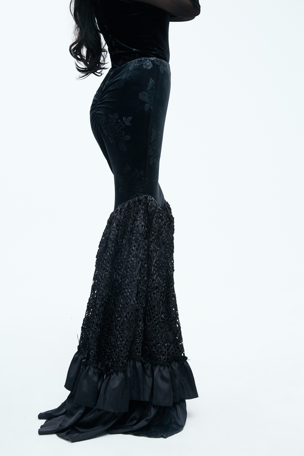 预售欧美哥特女装露落地礼服演出服刺绣鱼尾半身裙一件代发