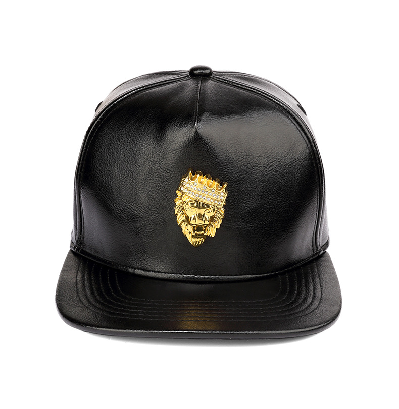 新款嘻哈皇冠狮子头pu皮棒球帽 平沿帽 gd帽子 优质皮带扣腊面皮