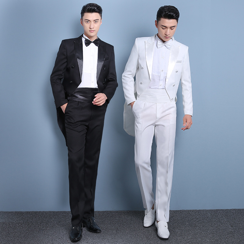 燕尾服男修身新郎结婚礼服男士西服套装指挥服舞台演出主持人西装