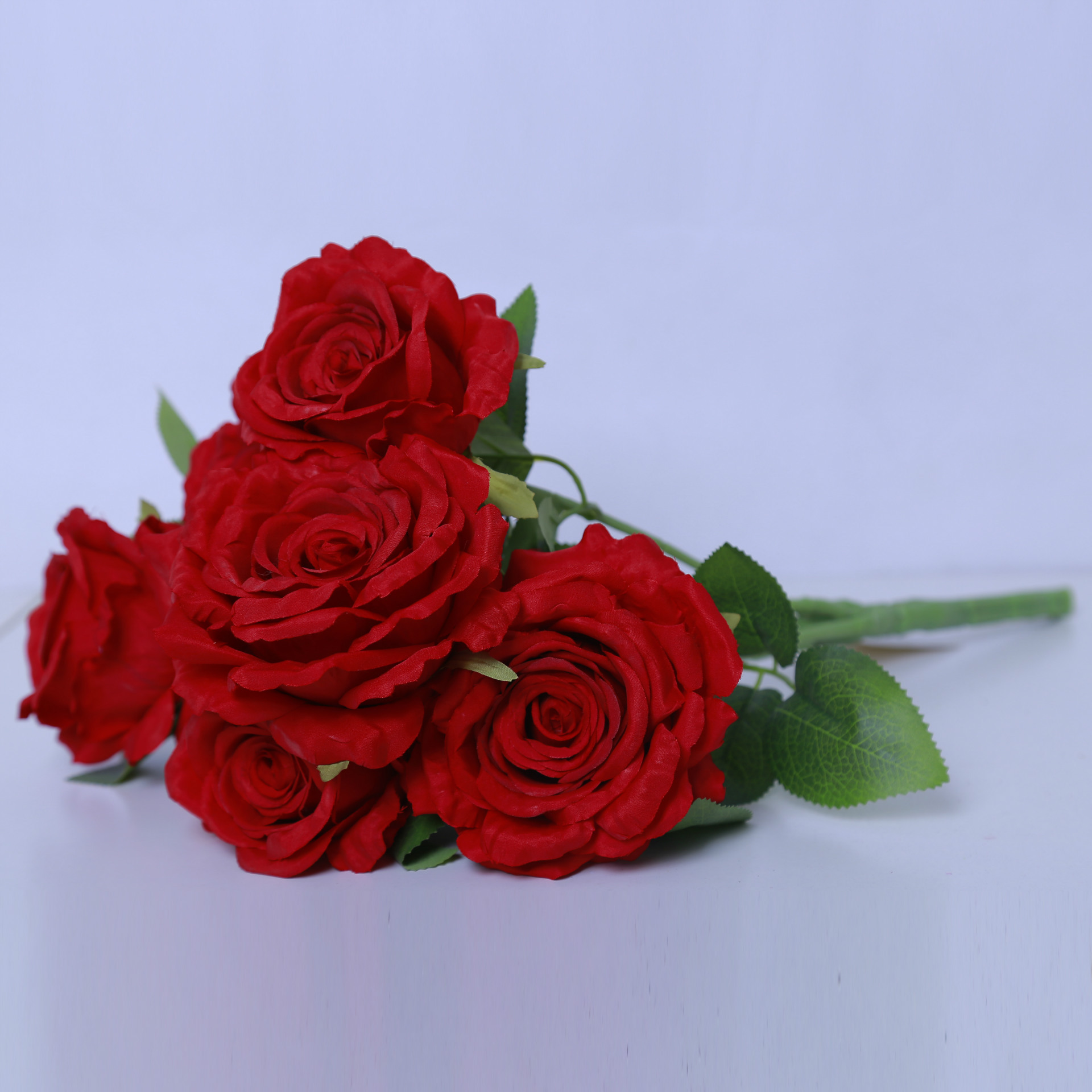批发定制外贸仿真大玫瑰花 婚庆装饰大朵玫瑰花 7头单支皇后玫瑰