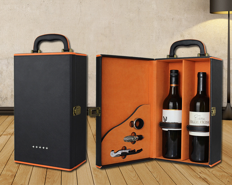 高质仿钻红酒礼盒皮质双支/单支红酒礼盒(不含酒)配店里红酒卖