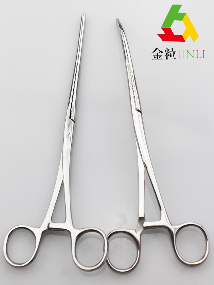 上海金粒不锈钢肠钳23cm大钳弯头长钳宠物用钳直头弯头现货供应