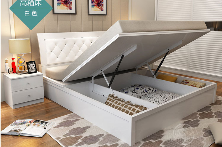 简约现代板式高箱床 白色双人1.5米1.8米储物床卧室套房-阿里巴巴