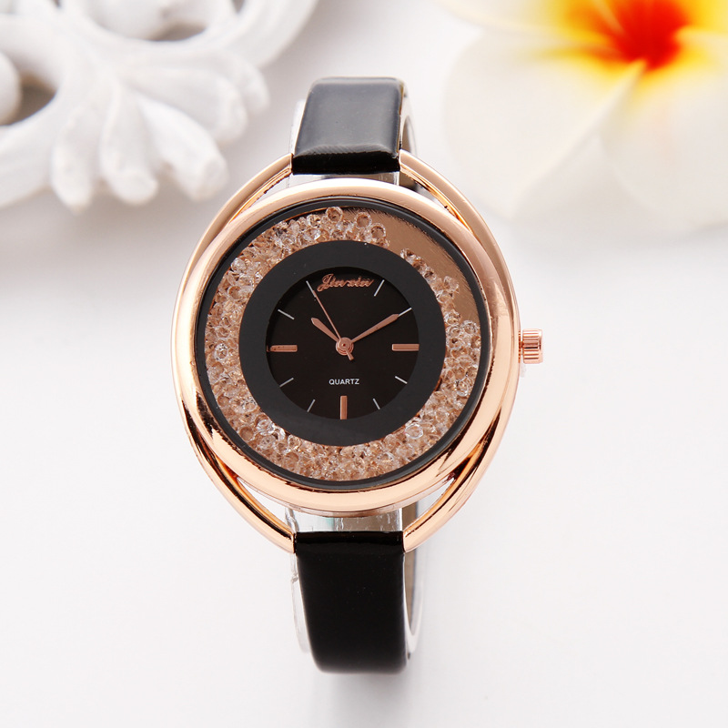韩国时尚女士皮带石英手表 饰品滚钻装饰手表百搭气质细带时装表