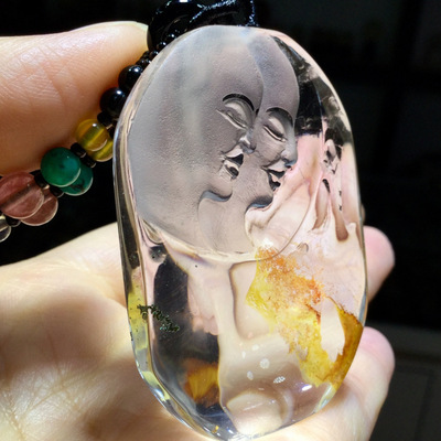 东海水晶天然黄胶花地藏王吊坠